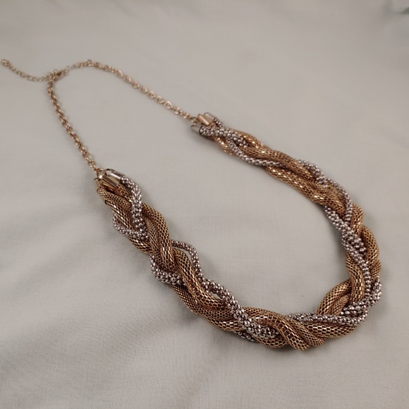 Gold and Silver Metal Braid Weave Necklace Weave Braided 5 Strands 24"-27" - Picture 5 of 7